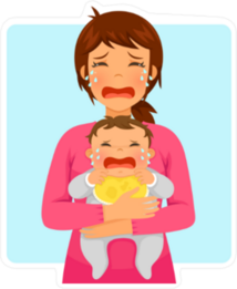 Young Mother and Baby Crying Sticker