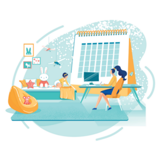 Young Mother Working At Home Concept Illustration Sticker