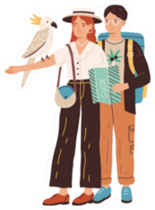 Young People Watching Cockatoo Bird Illustration Sticker