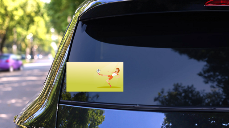 Young Soccer Player Sticker on a Rear Car Window (New) example