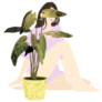Young Summer Woman Sitting Behind Potted House Plant Sticker