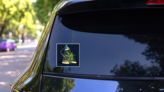 Young Tomato Plant Under Led Grow Light Sticker on a Rear Car Window (New) example