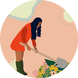 Young Woman In Red Overcoat Gardening Landscaper Sticker