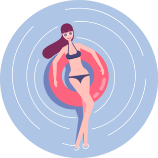 Young Woman In Swimsuit And Sunglasses Relaxing Sticker