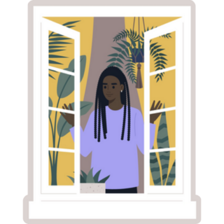 Young Woman Opening Window for Fresh Morning Sticker