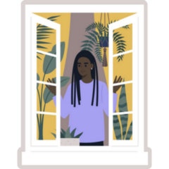 Young Woman Opening Window for Fresh Morning Sticker