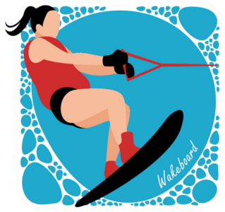 Young Woman Practicing Wake Board Sticker