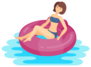 Young Woman Swims In An Inflatable Ring Sticker