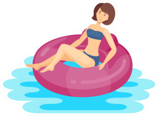 Young Woman Swims In An Inflatable Ring Sticker