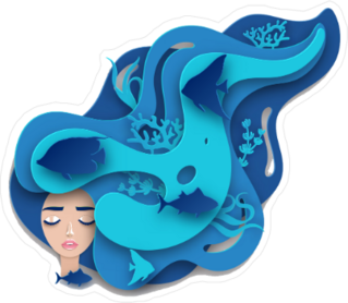 Young Woman Wavy Ocean Hair Sticker