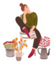 Young Woman With Flowers Female Florist Cartoon Sticker