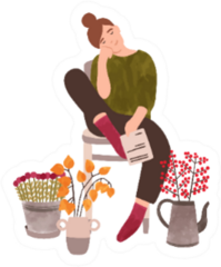 Young Woman With Flowers Female Florist Cartoon Sticker