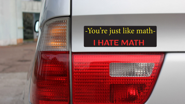 Youre Just Like Math Bumper Sticker on a Gold Car Rear Bumper example