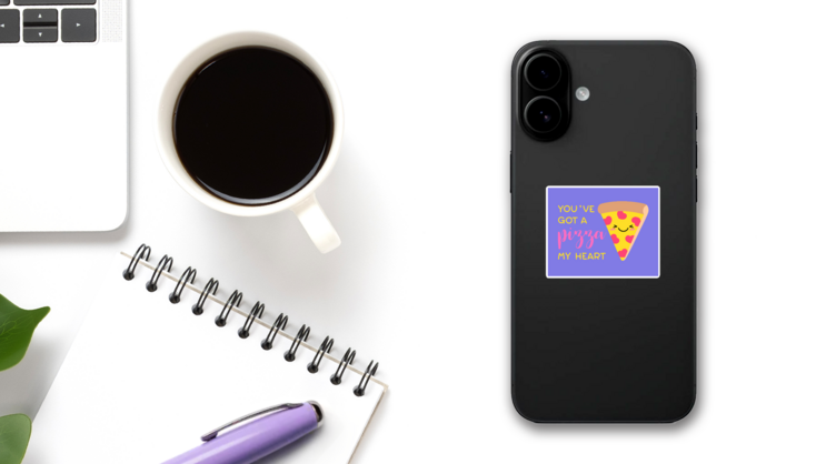 “you’ve Got A Pizza My Heart” Typography Sticker on a Phone (New) example