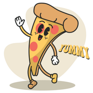 Yummy Pizza Groovy Cartoon Sticker