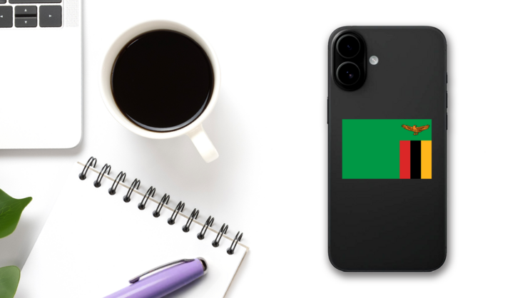 Zambia Flag Sticker on a Phone (New) example