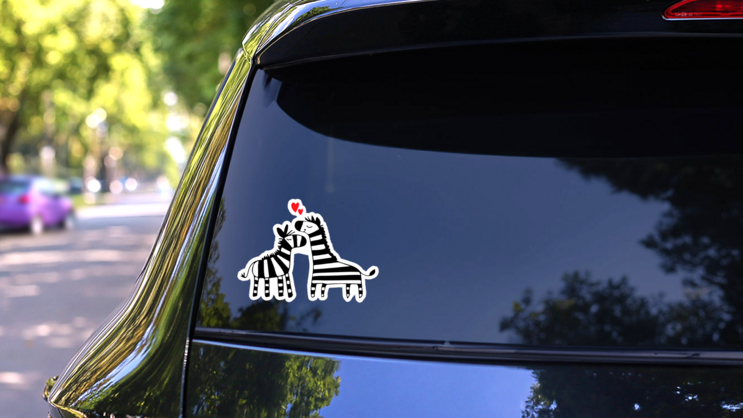 Zebra Couple In Love Sticker on a Rear Car Window (New) example