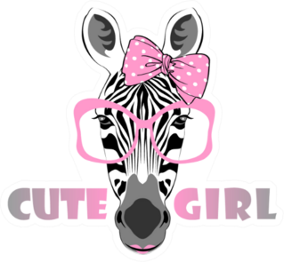 Zebra In Pink Glasses With Bow Cute Girl Sticker