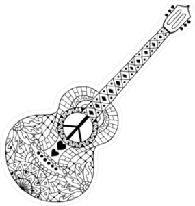 Zentangle Style Hippie Guitar Sticker