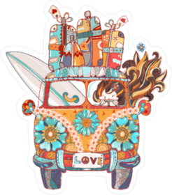 Zentangle Travelling Hippie Van Sticker