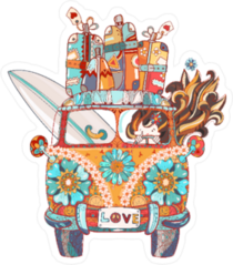 Zentangle Travelling Hippie Van Sticker