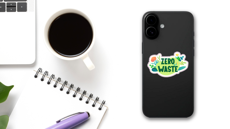 Zero Waste, Flowers and Plants Sticker on a Phone (New) example