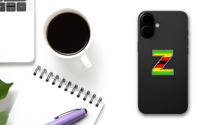 Zimbabwe Alphabet Illustration Z Sticker on a Phone (New) example