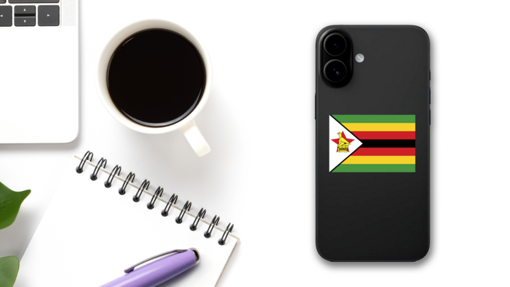 Zimbabwe Flag Sticker on a Phone (New) example