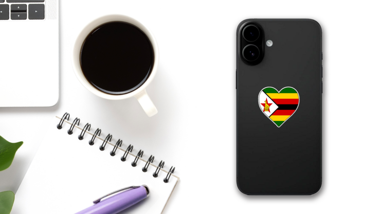 Zimbabwe Heart Shape Flag Sticker on a Phone (New) example