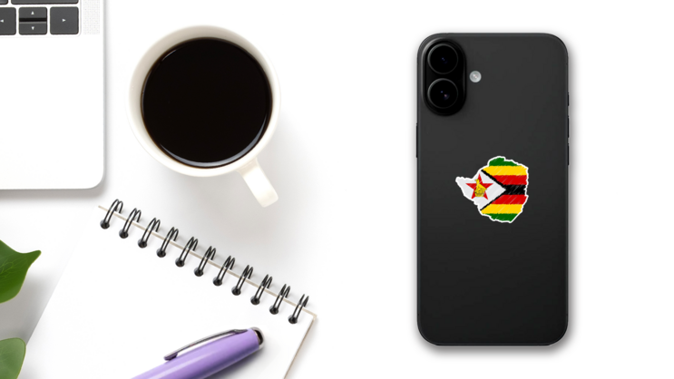 Zimbabwe Map Color Hand Drawn Sticker on a Phone (New) example