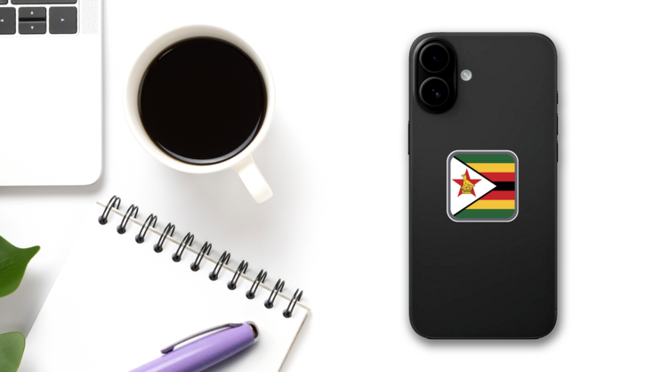 Zimbabwe National Flag Square Sticker on a Phone (New) example