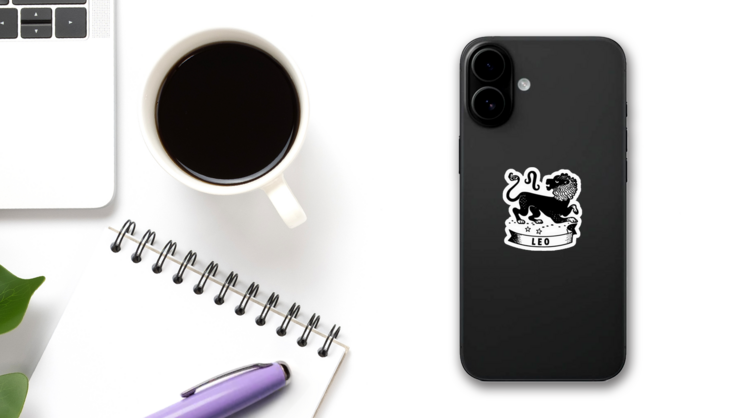 Zodiac Leo Retro Lion Sketch Sticker on a Phone (New) example