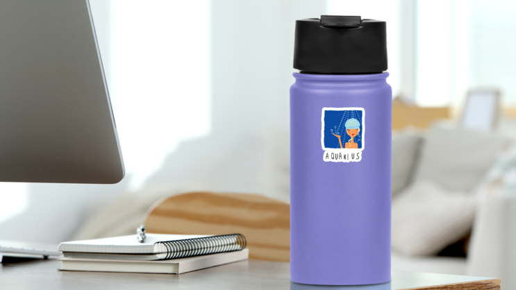 Zodiac Sign Aquarius Woman In Shower Sticker on a Water Bottle (New) example
