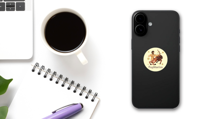 Zodiac Sign - Sagittarius Watercolor Illustration Sticker on a Phone (New) example