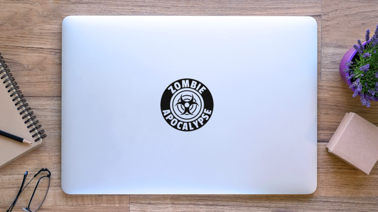 Zombie Apocalypse Sign Sticker on a Laptop (New) example
