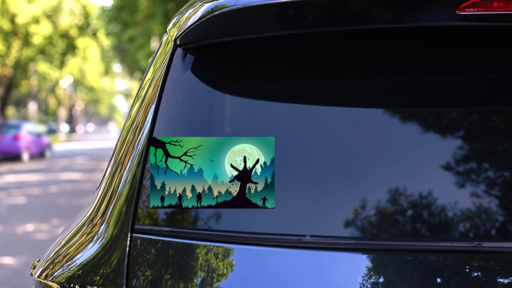 Zombie Arm Reaching Out From Ground Sticker on a Rear Car Window (New) example