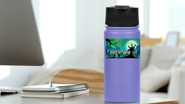 Zombie Arm Reaching Out From Ground Sticker on a Water Bottle (New) example