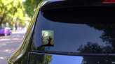 Zombie Hand Reaching Up From Grave Sticker on a Rear Car Window (New) example
