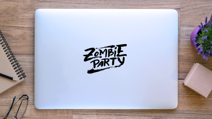 Zombie Party Brush Text Sticker on a Laptop (New) example