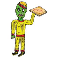 Zombie Pizza Delivery Man Illustration Sticker