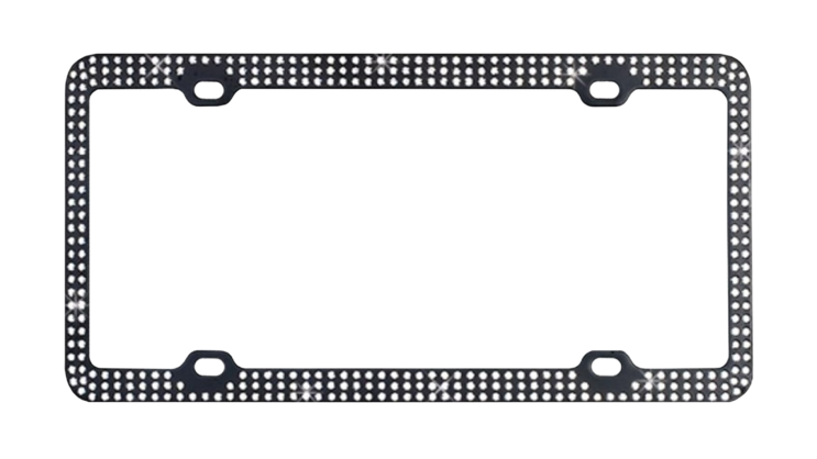 Black Metal With Triple Row White Diamonds Bling License Plate Frame