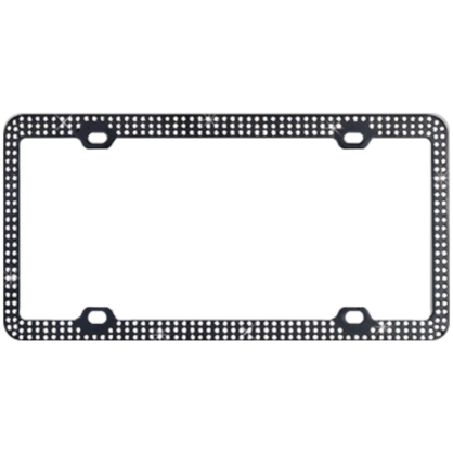 Shiny Bling Rhinestone License Plate Cover Frame – Classic Black Sparkly Crystal