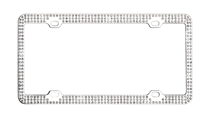 Chrome Coated Metal With Triple Row White Diamonds License Plate Frame