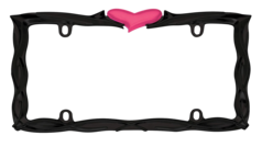 Pink Heart Glossy Black Metal License Plate Frame