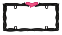 Pink Heart Glossy Black Metal License Plate Frame