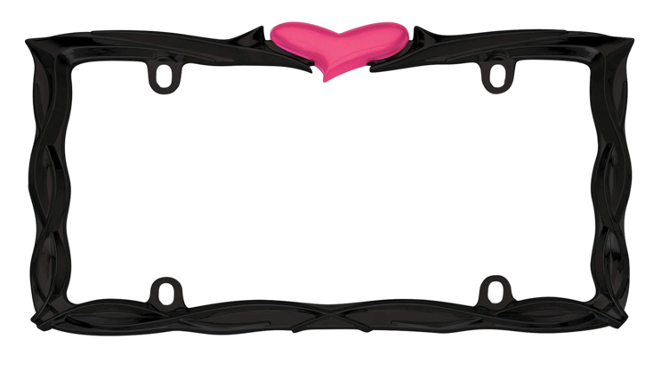 Pink Heart Glossy Black Metal License Plate Frame