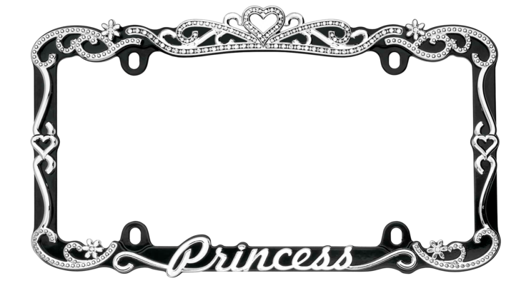 Princess Black and Chrome Metal License Plate Frame