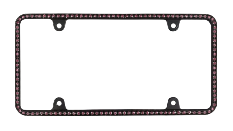 Thin Pink Diamonds on Matte Black License Plate Frame