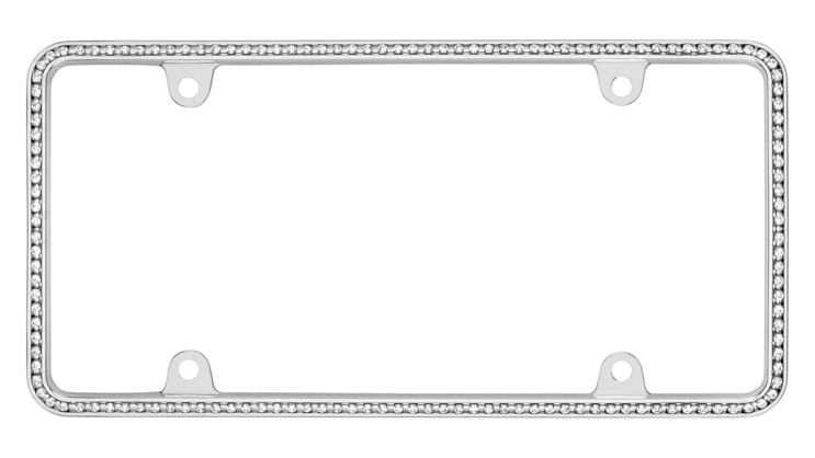 Thin White Diamonds on Chrome License Plate Frame