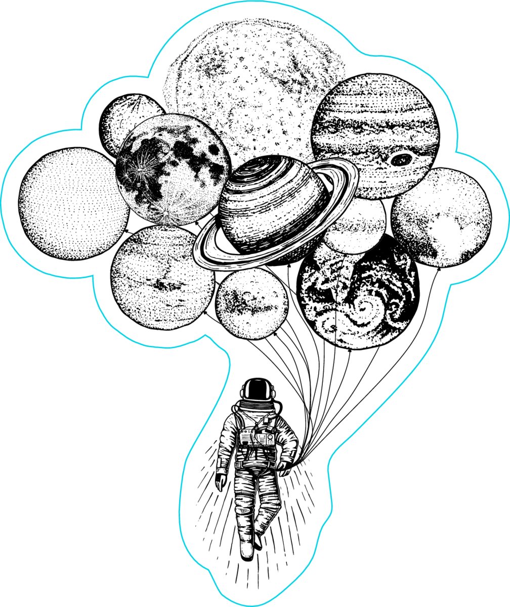Astronaut with Planet Balloons Sticker
